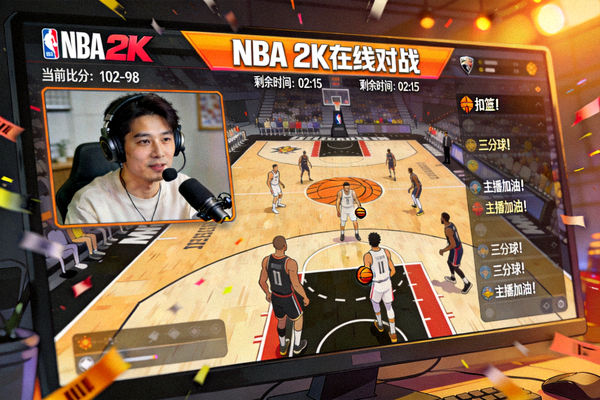 NBA 2K 篮球游戏主播在线对战的直播间画面